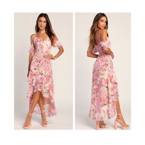 Lulus Watch Me Grow high low cold shoulder dress floral print Medium M New NWT
